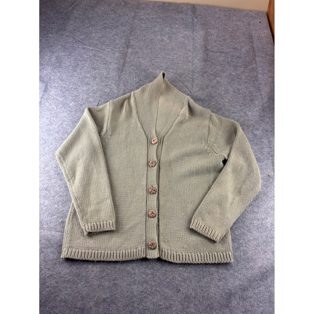 Orvis Sporting Traditions Mens L Sage Green Cotton Blend Knit Cardigan SEE